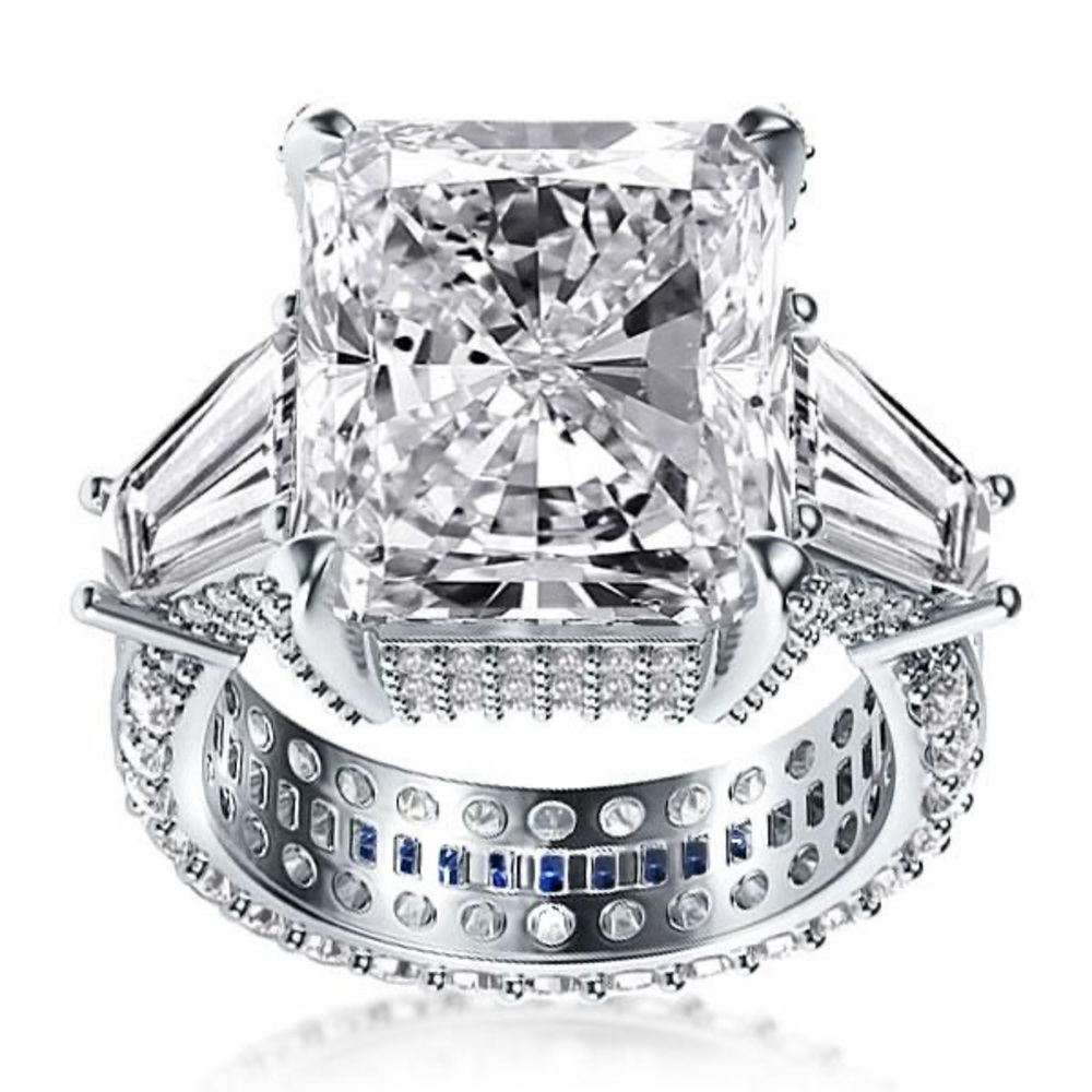 Italo Radiant Cut Unique Engagement Ring Eternity Ring 925 Sterling Silver - Picture 3 of 13